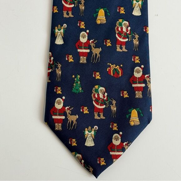 Lands’ End Blue Christmas Silk Tie Santa - Picture 2 of 6